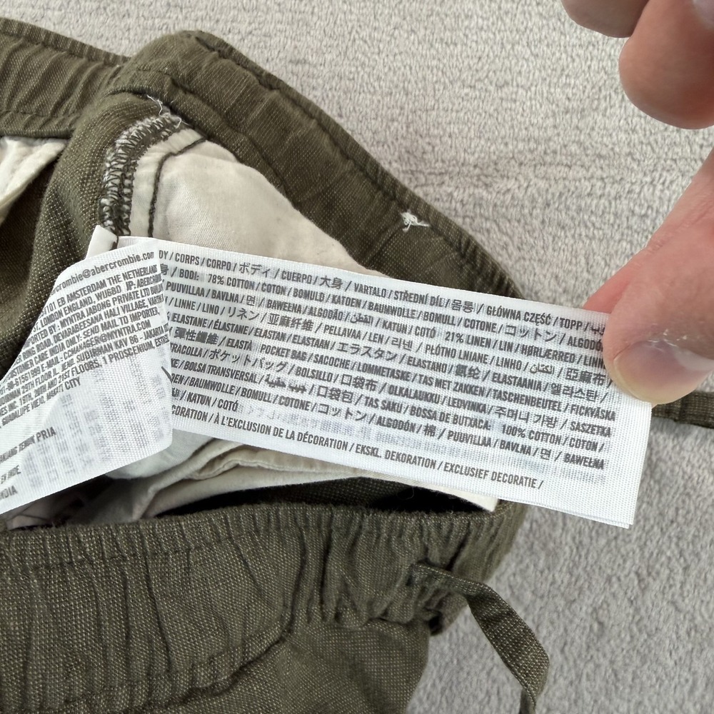 Abercrombie & Fitch Stretch Linen Blend Lounge Pants in Olive Green Men Medium - Picture 10 of 11